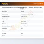 Component Hardware Group FS50-1620-BA Type 6 Stainless Steel Hood Filter, 16X20"