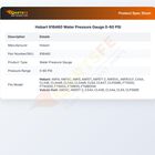 Hobart 918460 Dishwasher Water Pressure Gauge 0-60 PSI