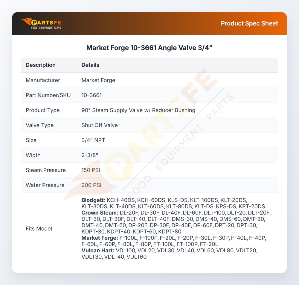 Market Forge 10-3661 Radiator Valve 3/4"