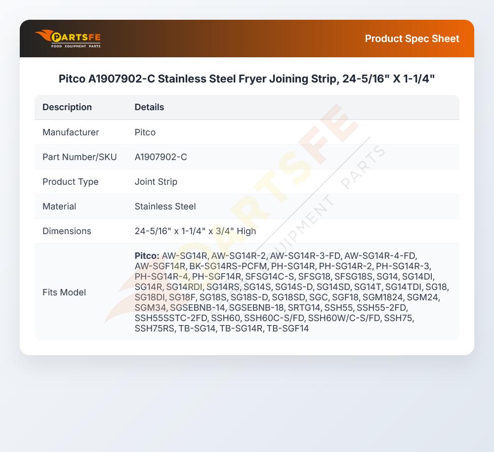 Pitco A1907902-C Fryer Joint Strip Stainless Steel 24-5/16'' X 1-1/4''