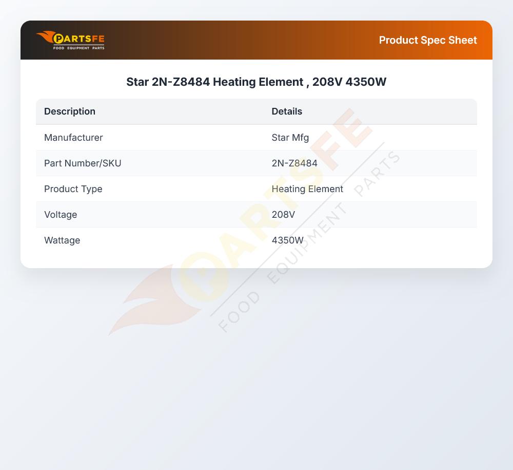 Star 2N-Z8484 Heating Element , 208V 4350W