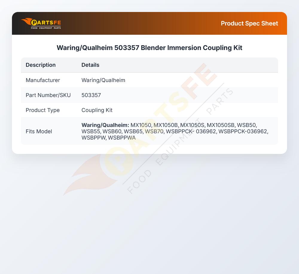 Waring/Qualheim 503357 Blender Immersion Coupling Kit