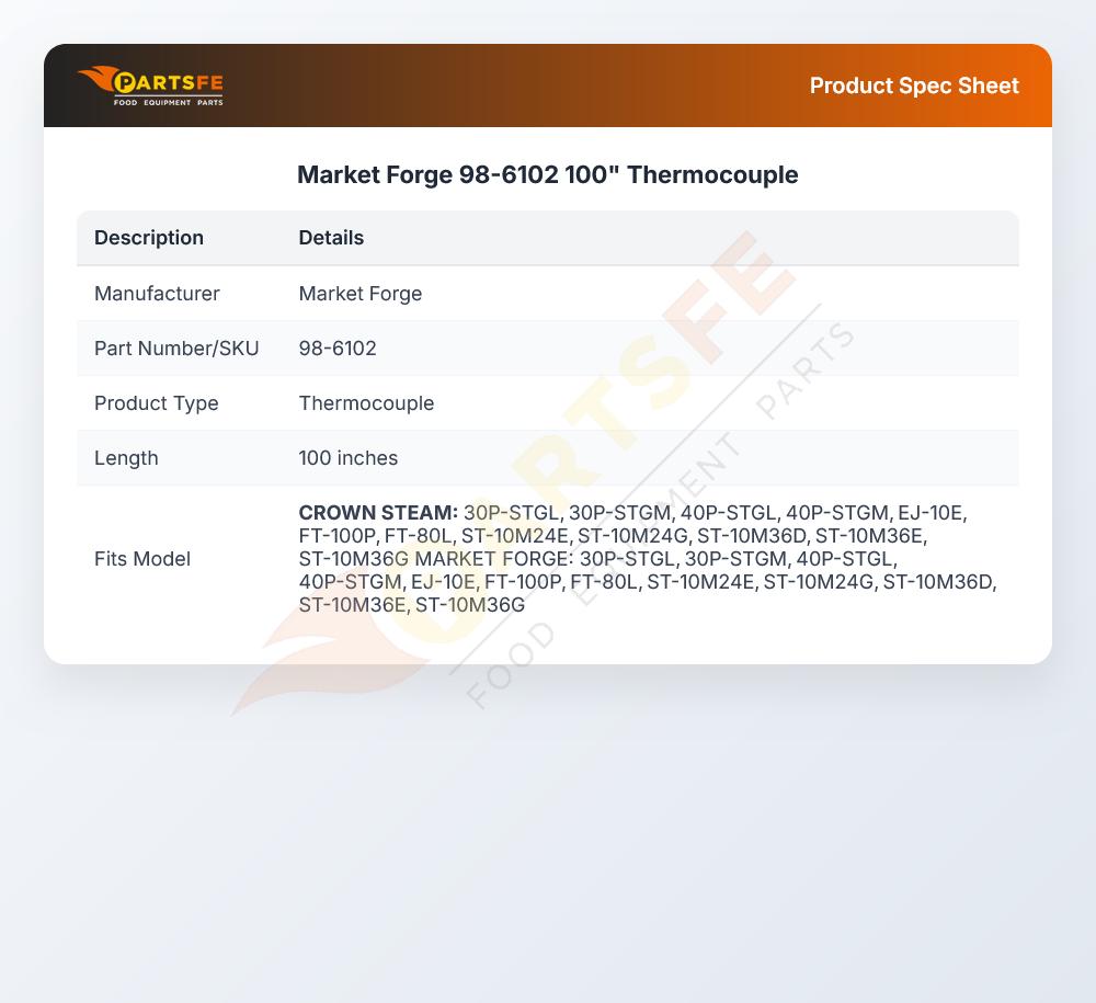 Market Forge 98-6102 Convection Steamer Thermocouple 100" 4344-2