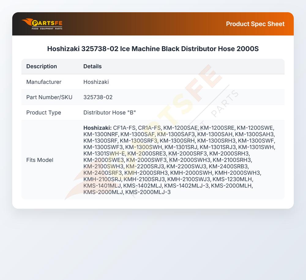 Hoshizaki 325738-02 Ice Machine Black Distributor Hose 2000S