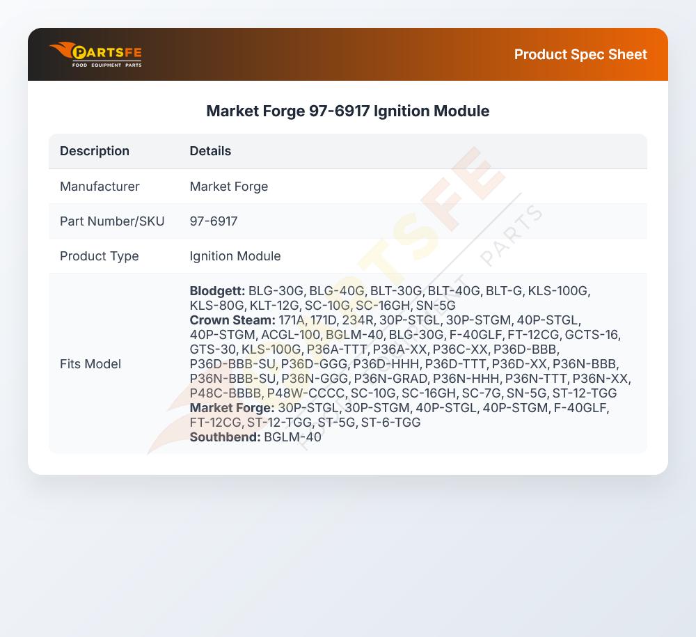 Market Forge 97-6917 Gas Skillet Ignition Module