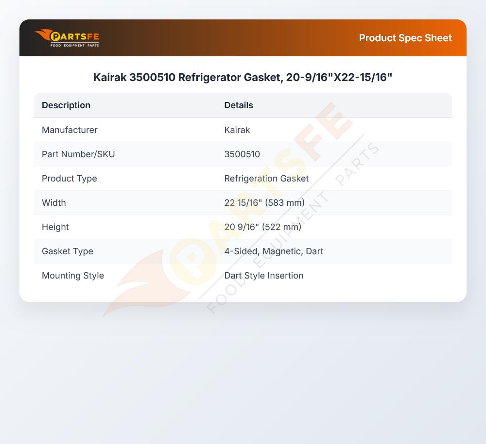 Kairak 3500510 Door Gasket 20-9/16" X 22-15/16"
