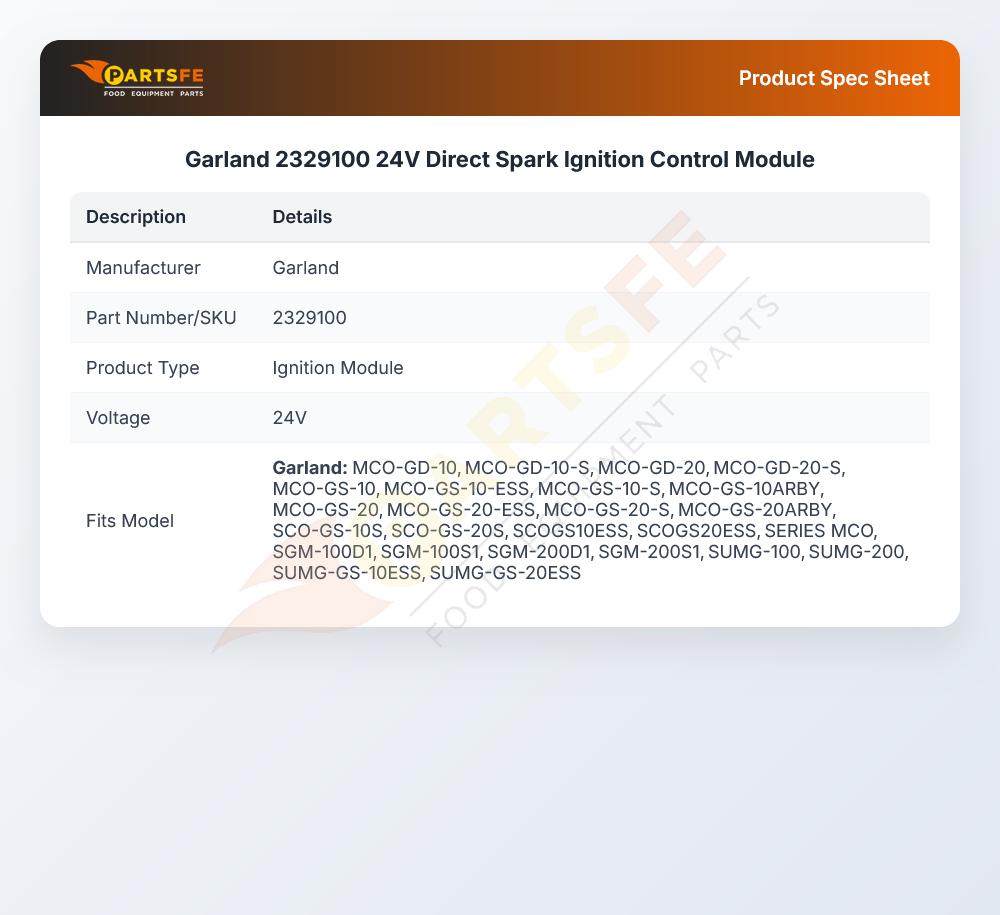Garland 2329100 Convection Oven Ignition Module 24V