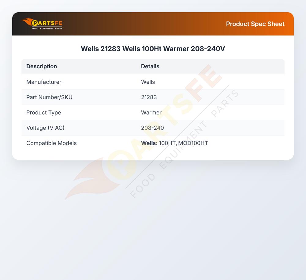 Wells 21283 Warmer 100HT 208-240V