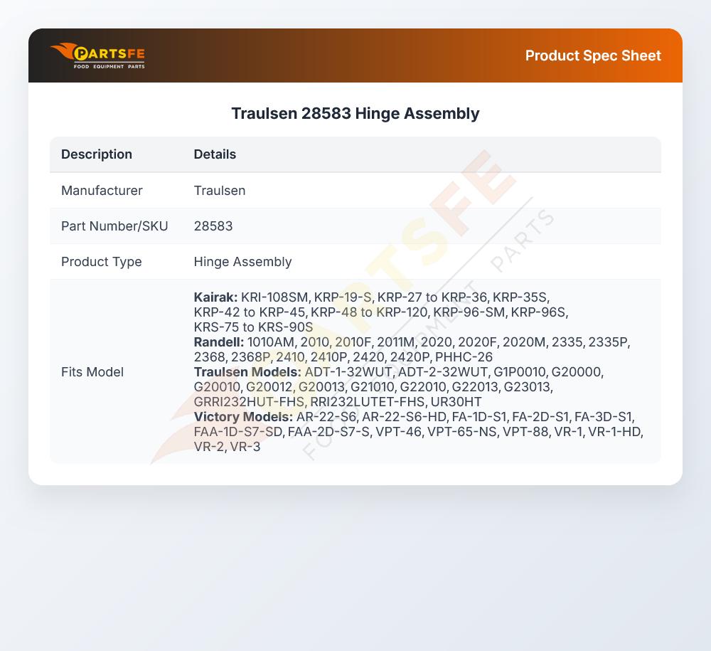Traulsen 28583 Hinge Assembly