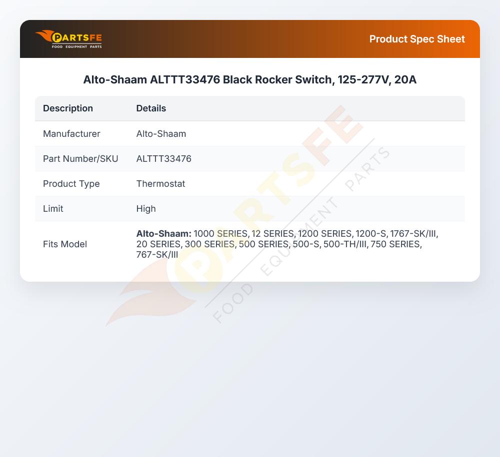 Alto-Shaam ALTTT33476 Holding Cabinet HI-Limit Thermostat 16A DPST