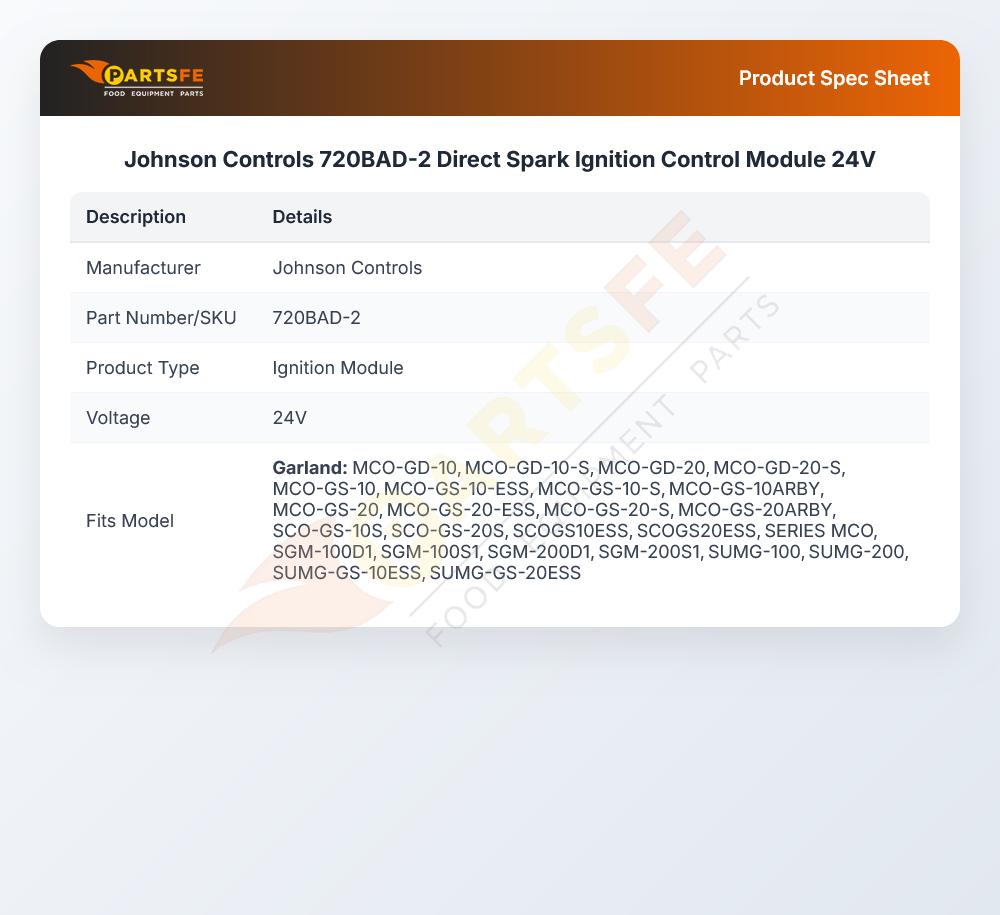 Johnson Controls 720BAD-2 Direct Spark Ignition Control Module 24V