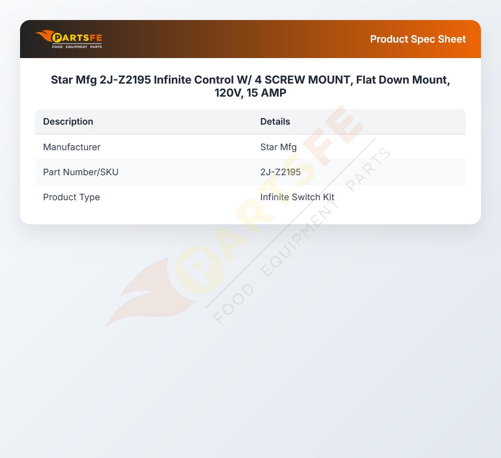 Star Mfg 2J-Z2195 Roller Grill Infinite Control 120V