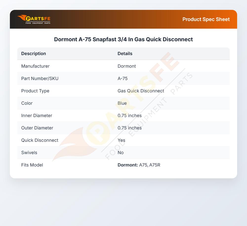 Dormont A-75 Gas Quick Disconnect 3/4" SnapFast