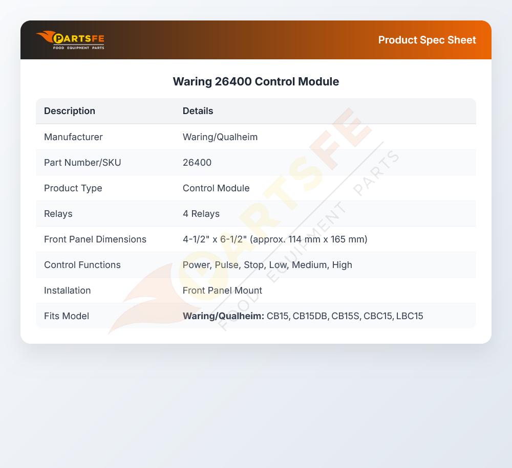 Waring 26400 Control Module