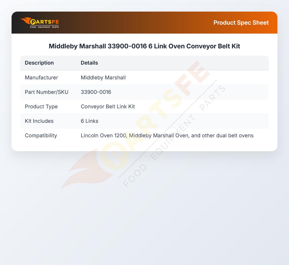 Middleby Marshall 33900-0016 6 Link Oven Conveyor Belt Kit