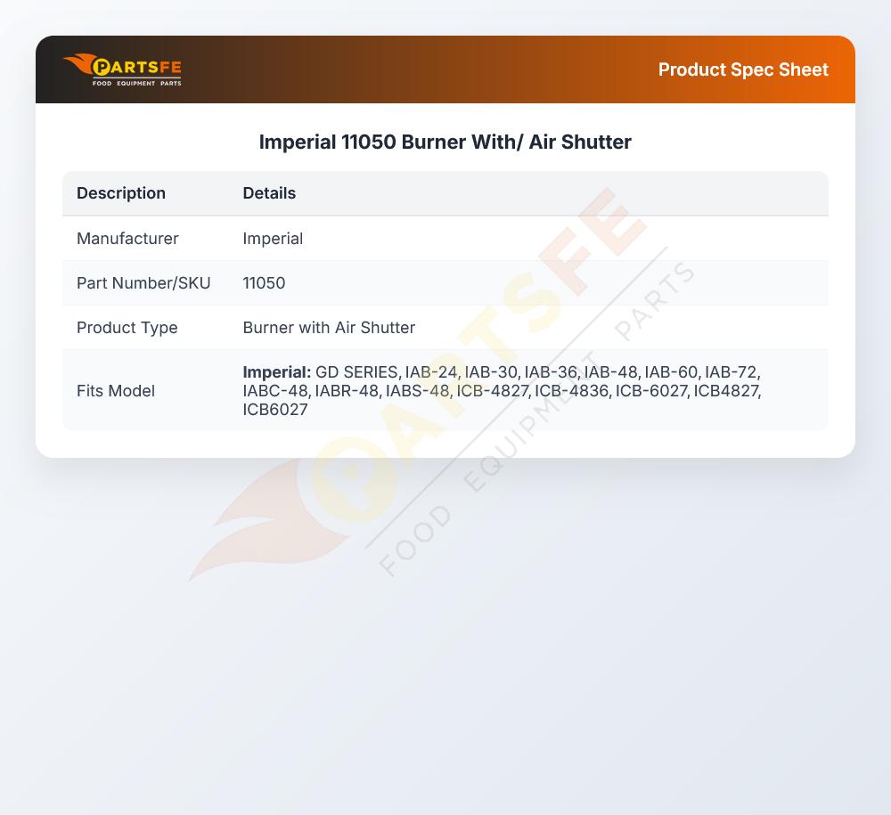 Imperial 11050 Charbroiler Burner W/Air Shutter