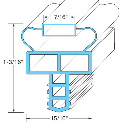 Randell RDINGSK1020 Door Gasket 15 9/16" X 24 1/4", 7/16" MAG, 1" TOP OD, 7/16" MAG, 15/16" BASE, 1 3/16" HIGH, PUSH-IN, Gray