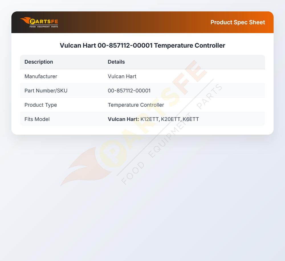 Vulcan Hart 00-857112-00001 Temperature Controller