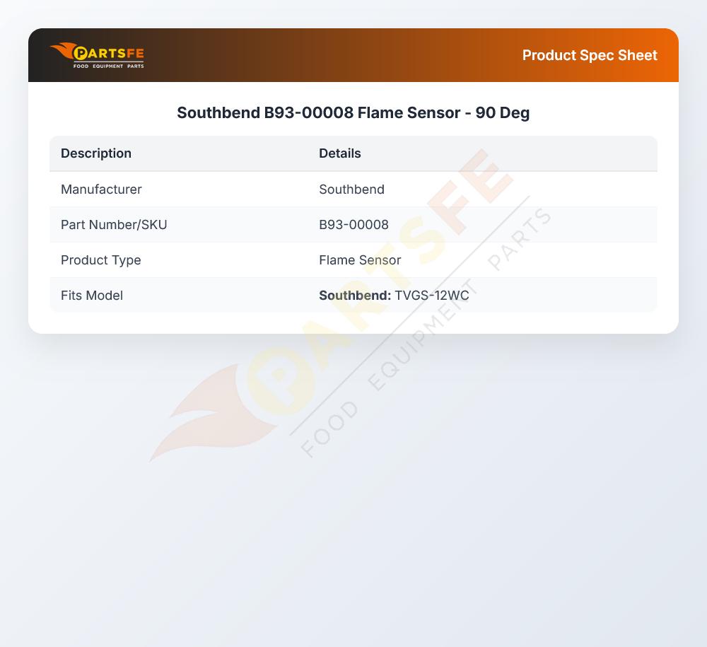 Southbend B93-00008 Oven Flame Sensor 90&deg;