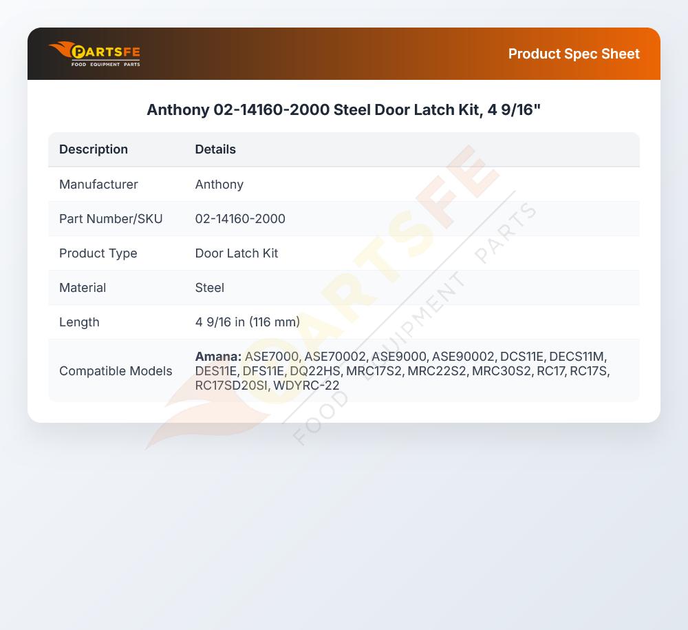 Anthony 02-14160-2000 Door Gasket