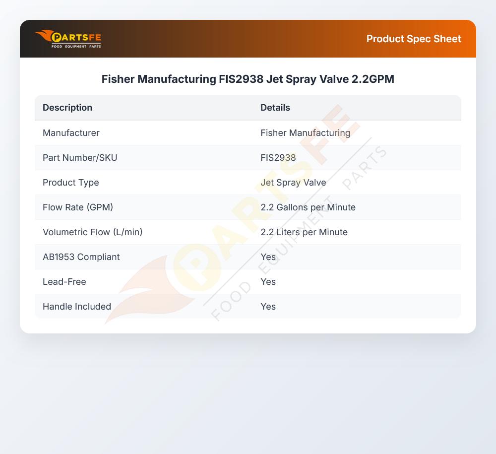 Fisher Manufacturing FIS2938 Jet Spray Valve 2.2 GPM