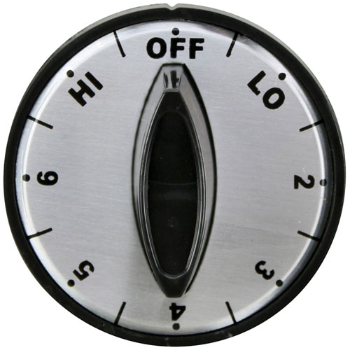 Cecilware M169A Flat Down Chrome Face Knob 2" DIA, OFF-LO-2-6-HI, Mount .187", Fixed Overlay