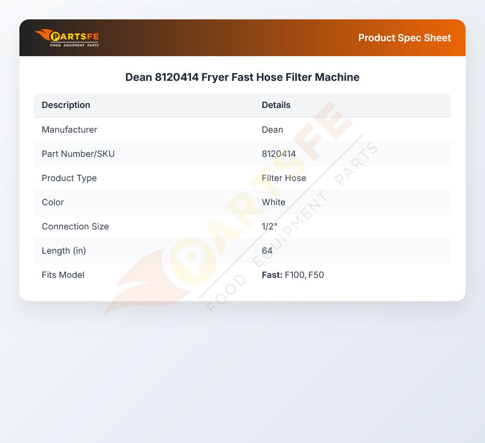 Dean 8120414 Fryer Fast Hose Filter Machine