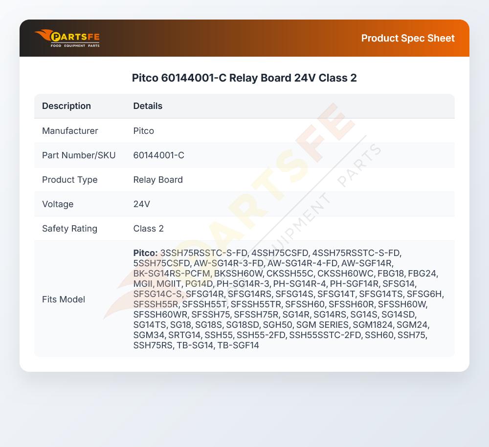 Pitco 60144001-C Relay Control Board Class 2 24V