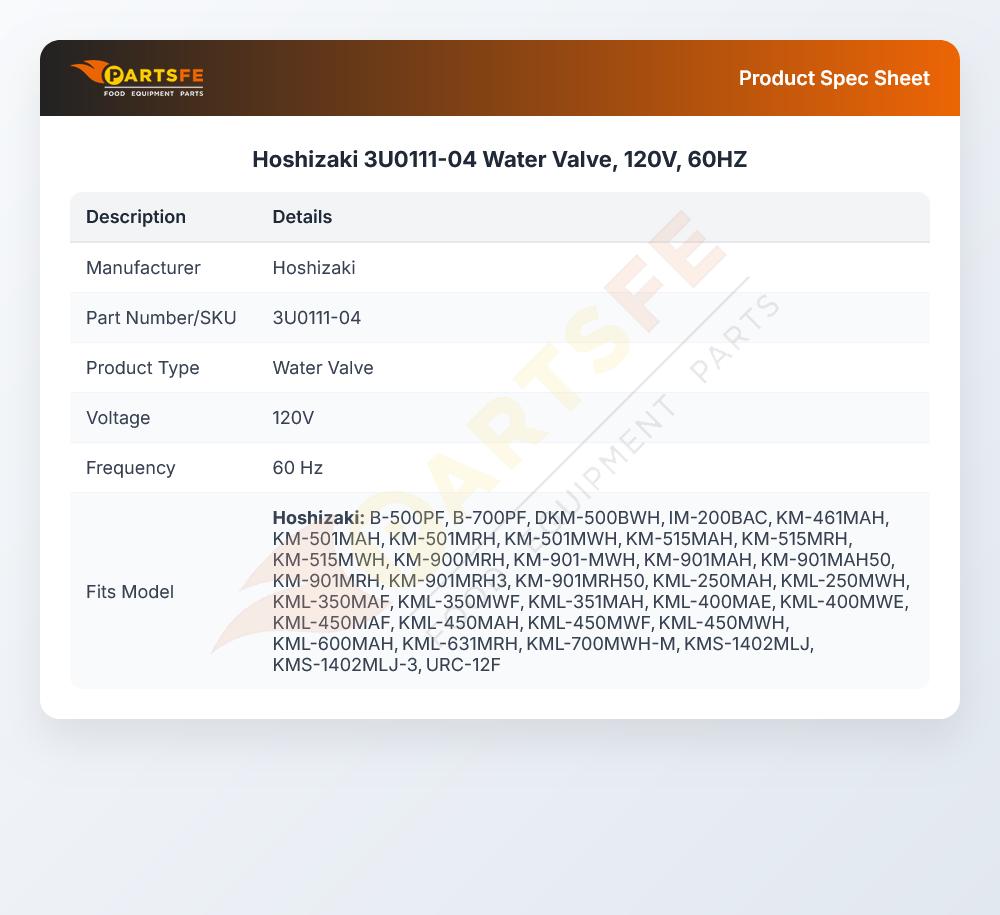 Hoshizaki 3U0111-04 Water Valve 120V 60Hz