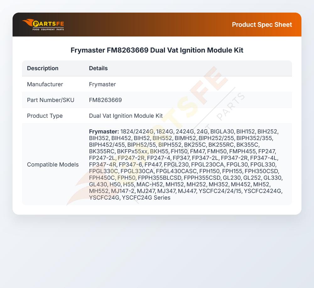 Frymaster FM8263669 Ignition Module Kit Dual Vat