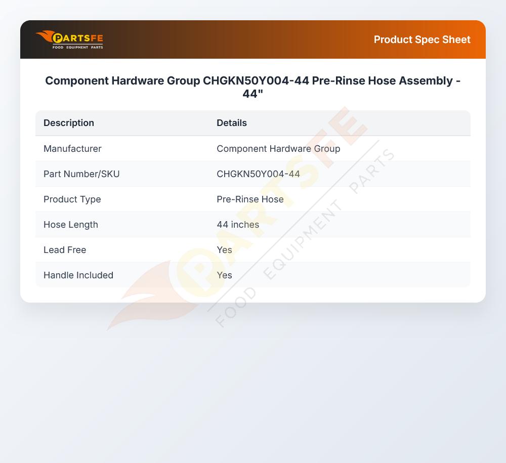 Component Hardware Group CHGKN50Y004-44 Pre-Rinse Hose Assembly 44"
