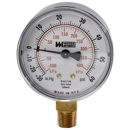 Groen GR084208 Dual Scale Vacuum Pressure Gauge W/1/4" MPT Bottom 2-1/2"DIA