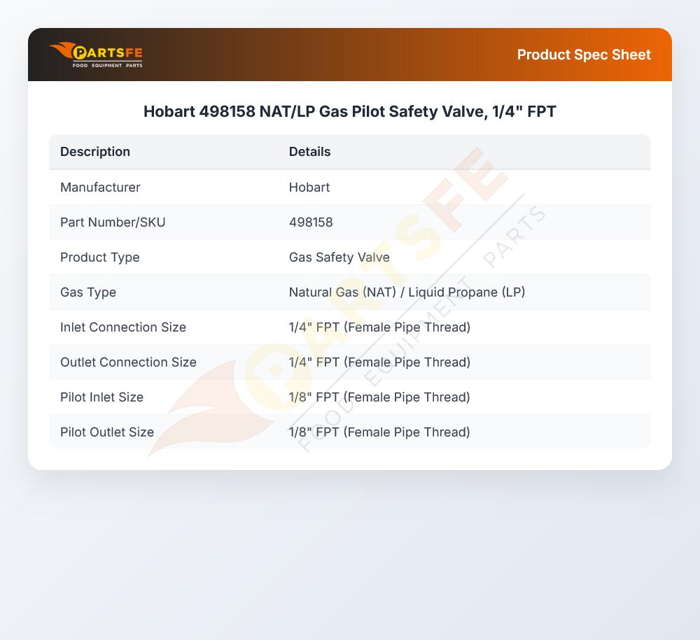 Hobart 498158 Auto-Matic Pilot Safety Valve