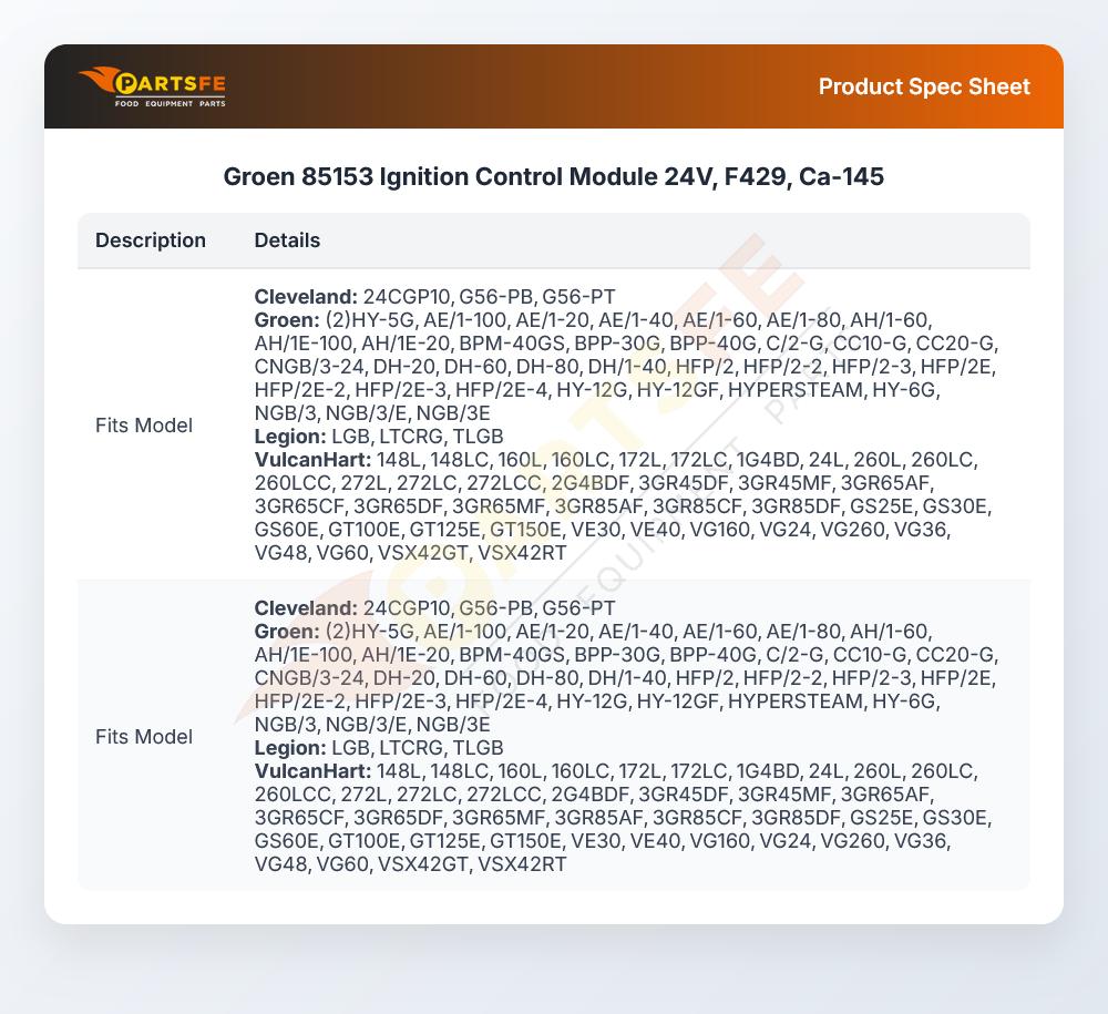 Groen 85153 Convection Steamer Ignition Control Module 24V F429 CA-145