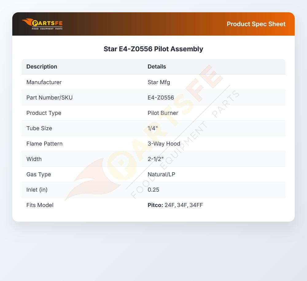 Star Mfg E4-Z0556 Fryer Pilot Assembly