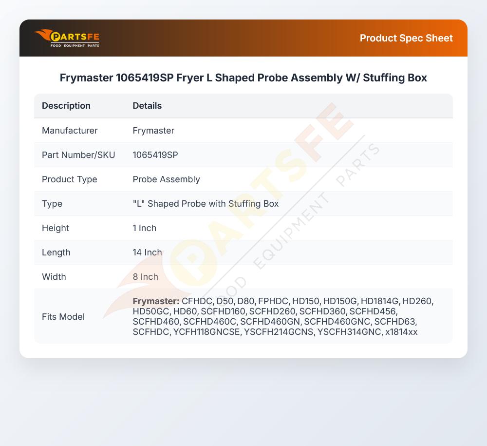 Frymaster 1065419SP Fryer Sensor Probe Assembly 1414G
