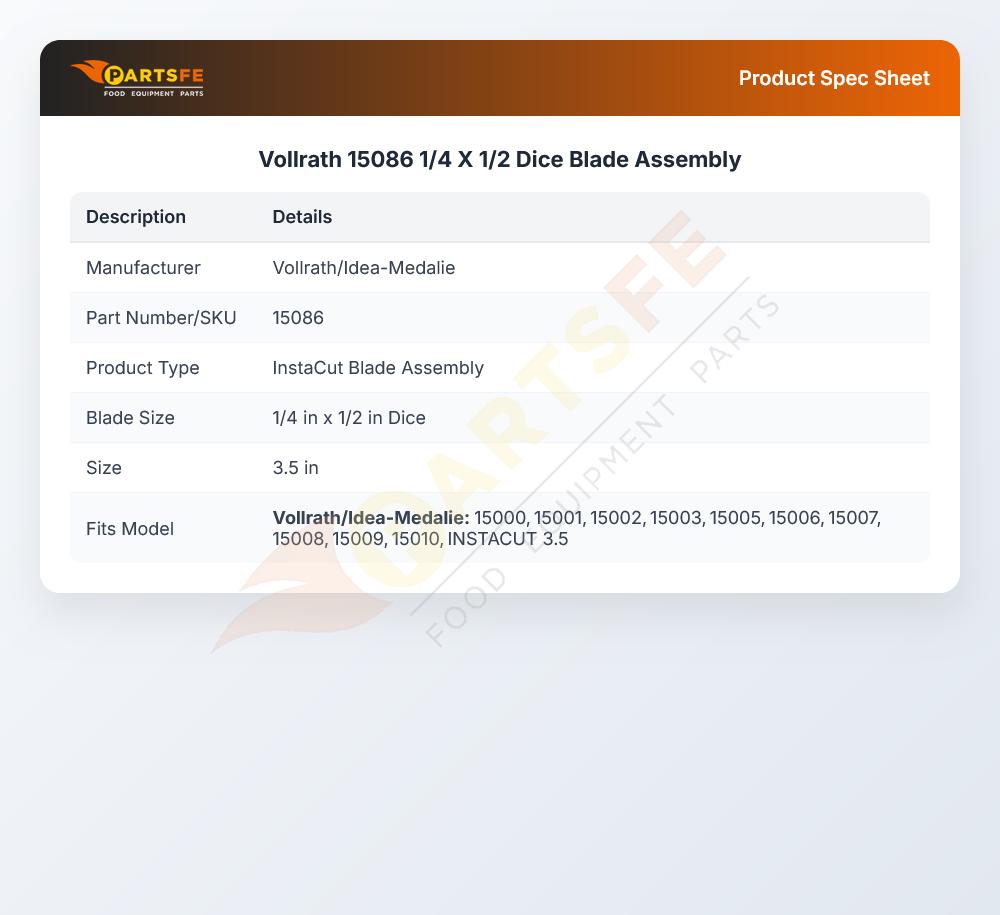 Vollrath 15086 1/4 X 1/2 Dice Blade Assembly