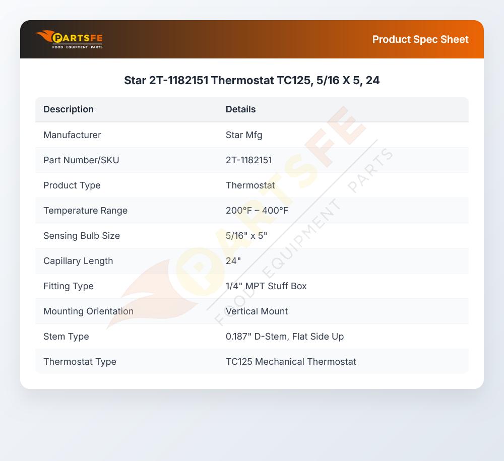 Star Mfg 2T-1182151 Thermostat TC125 5/16" X 5" 24