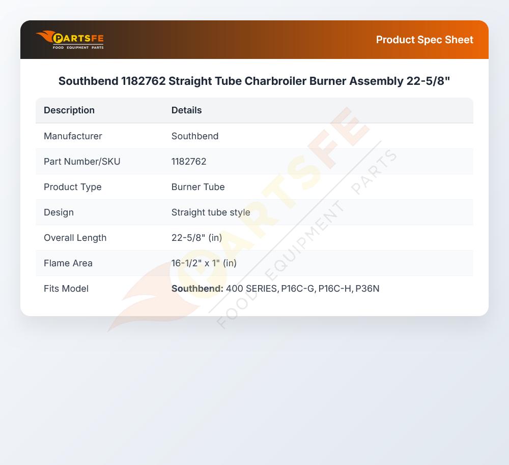 Southbend 1182762 Range Burner Assembly 22-5/8" Long