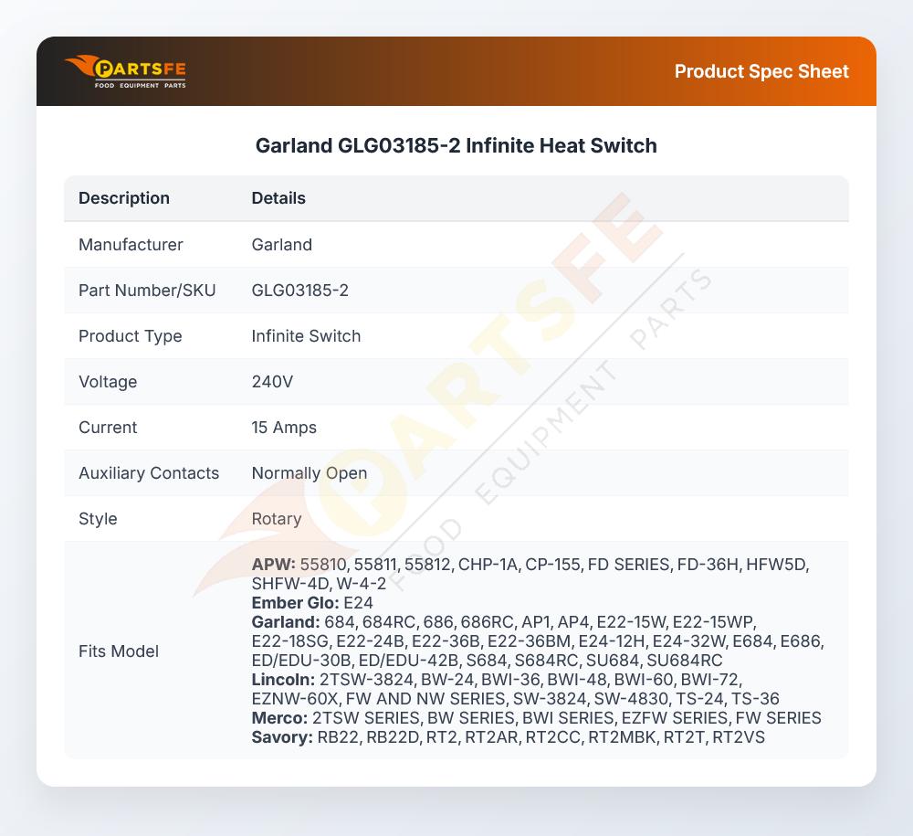 Garland GLG03185-2 Infinite Heat Switch