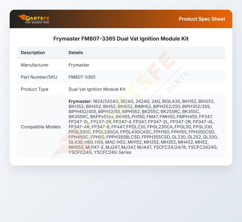 Frymaster FM807-3365 Fryer Ignition Module Kit Dual Vat