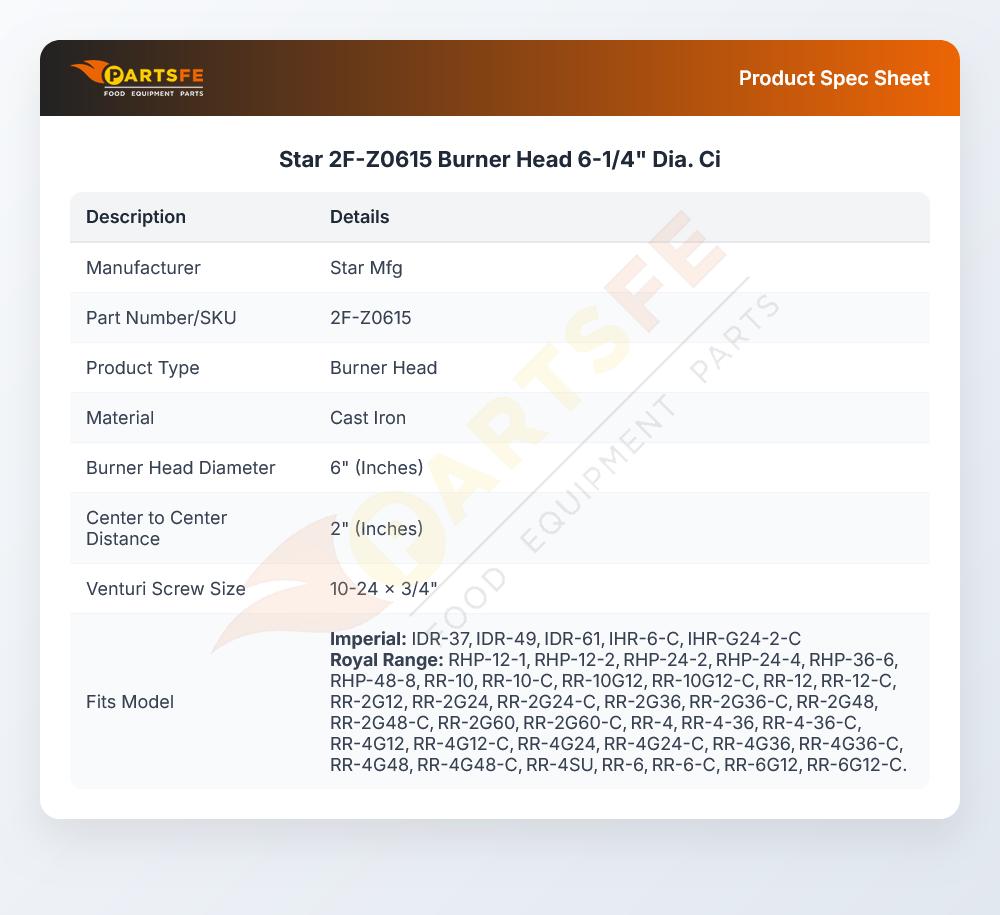 Star Mfg 2F-Z0615 Hot Plate Burner 7" Round