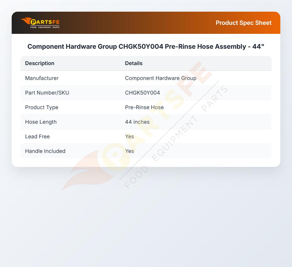 Component Hardware Group CHGK50Y004 Pre-Rinse Hose Assembly 44"