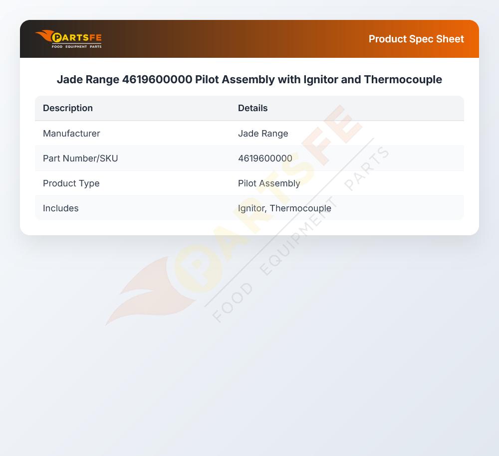 Jade Range 4619600000 Range Pilot Assembly W/Ignitor &Thermocouple