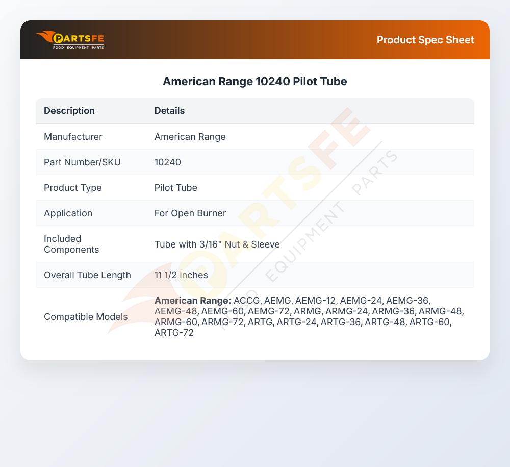 American Range 10240 Pilot Tube