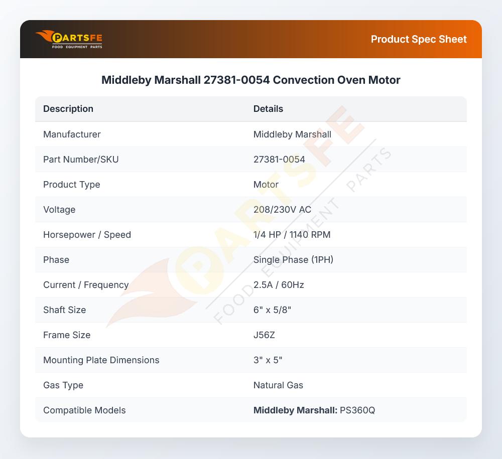 Middleby Marshall 27381-0054 Convection Oven Motor