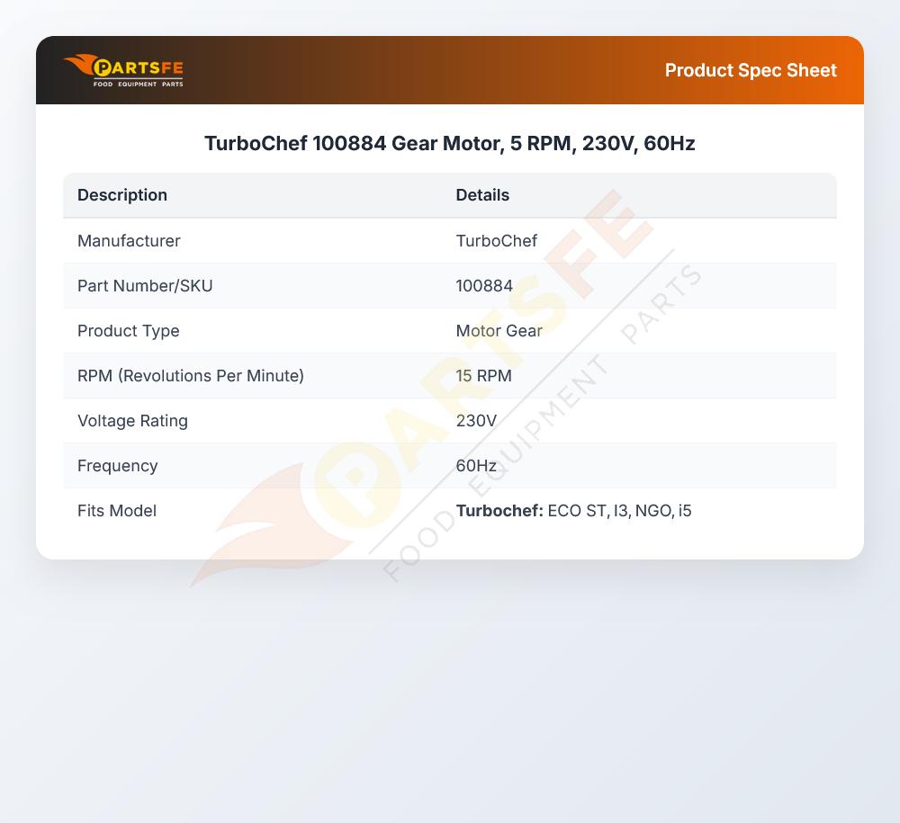 TurboChef 100884 Motor Gear 5 RPM 230V 60Hz