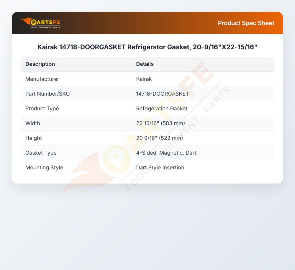Kairak 14718-DOORGASKET Gasket 20-9/16" X 22-15/16"