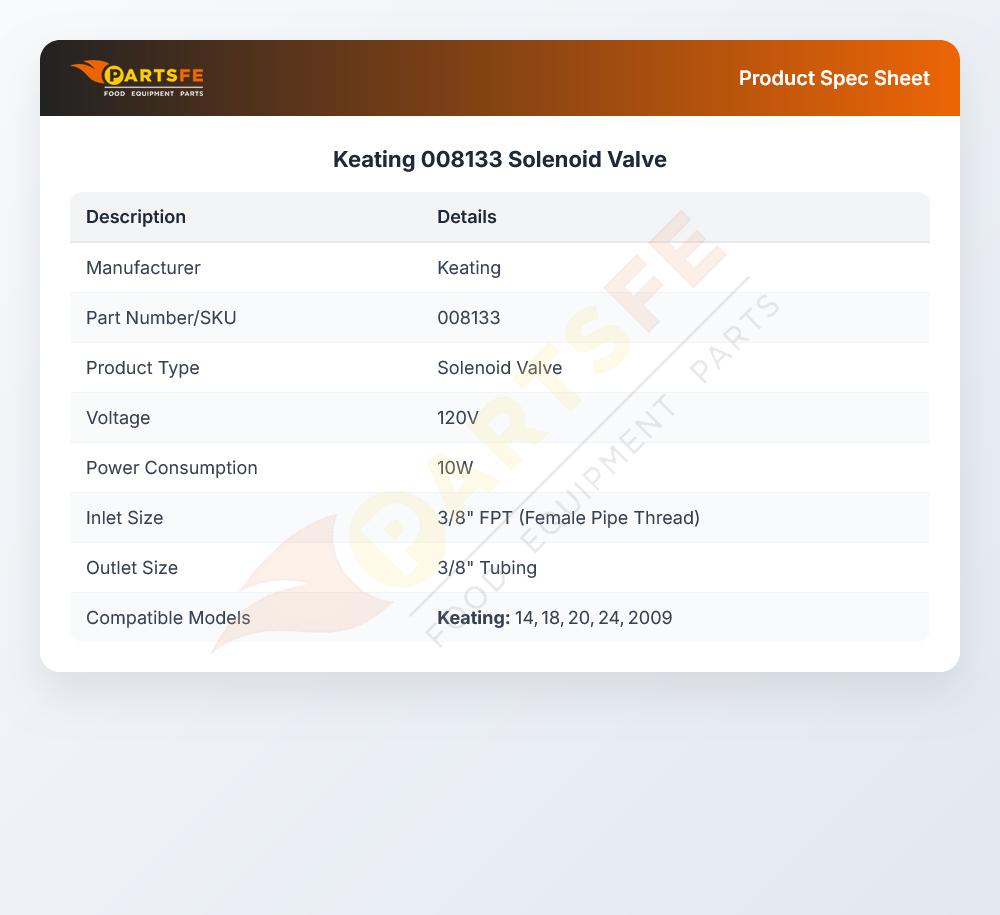 Keating 008133 Water Auto Fill Solenoid Valve
