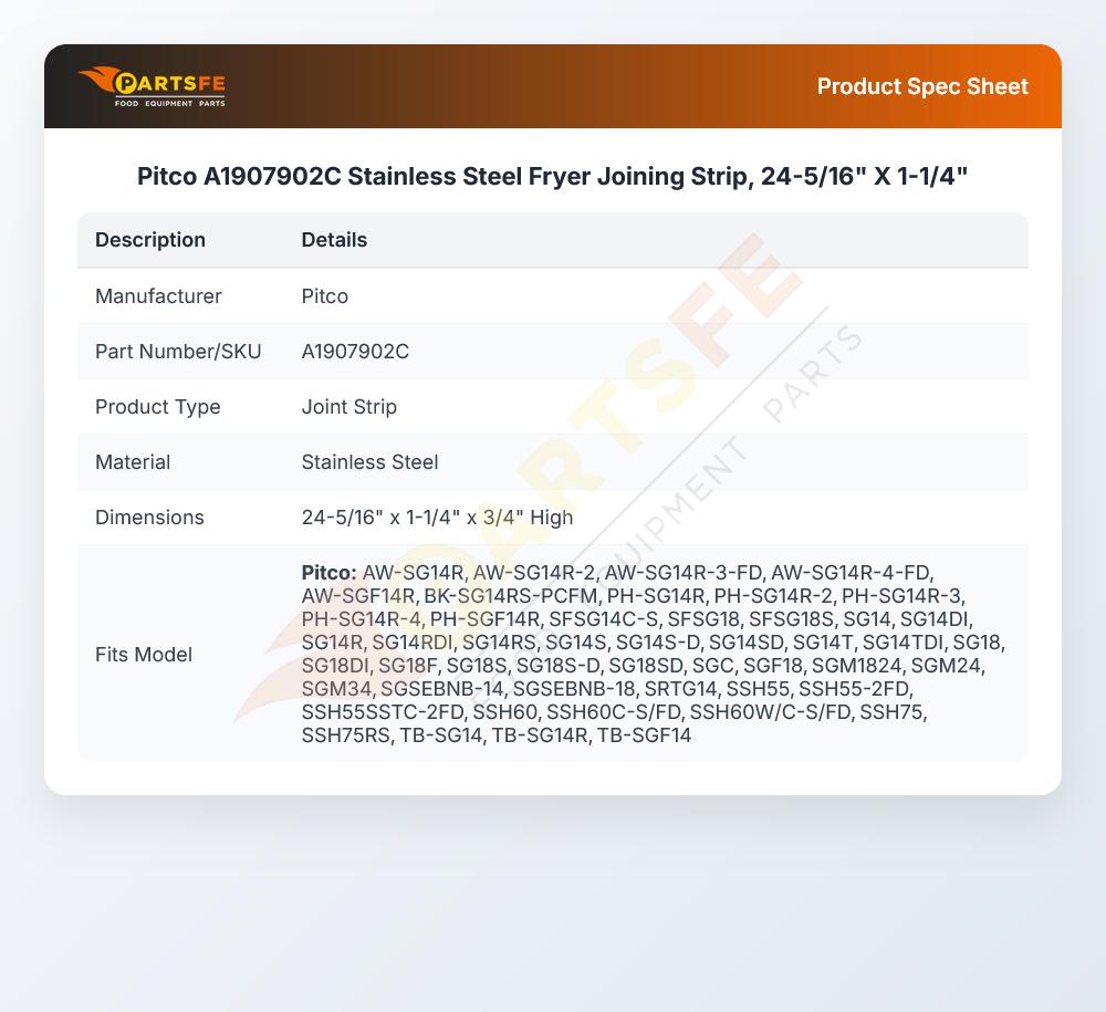 Pitco A1907902C Fryer Joint Strip Stainless Steel 24-5/16'' X 1-1/4''